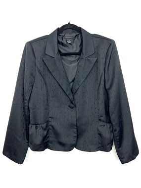 Courtenay‎ Black Satin Blazer Jacket Shimmer Leaf Pattern 14 Large